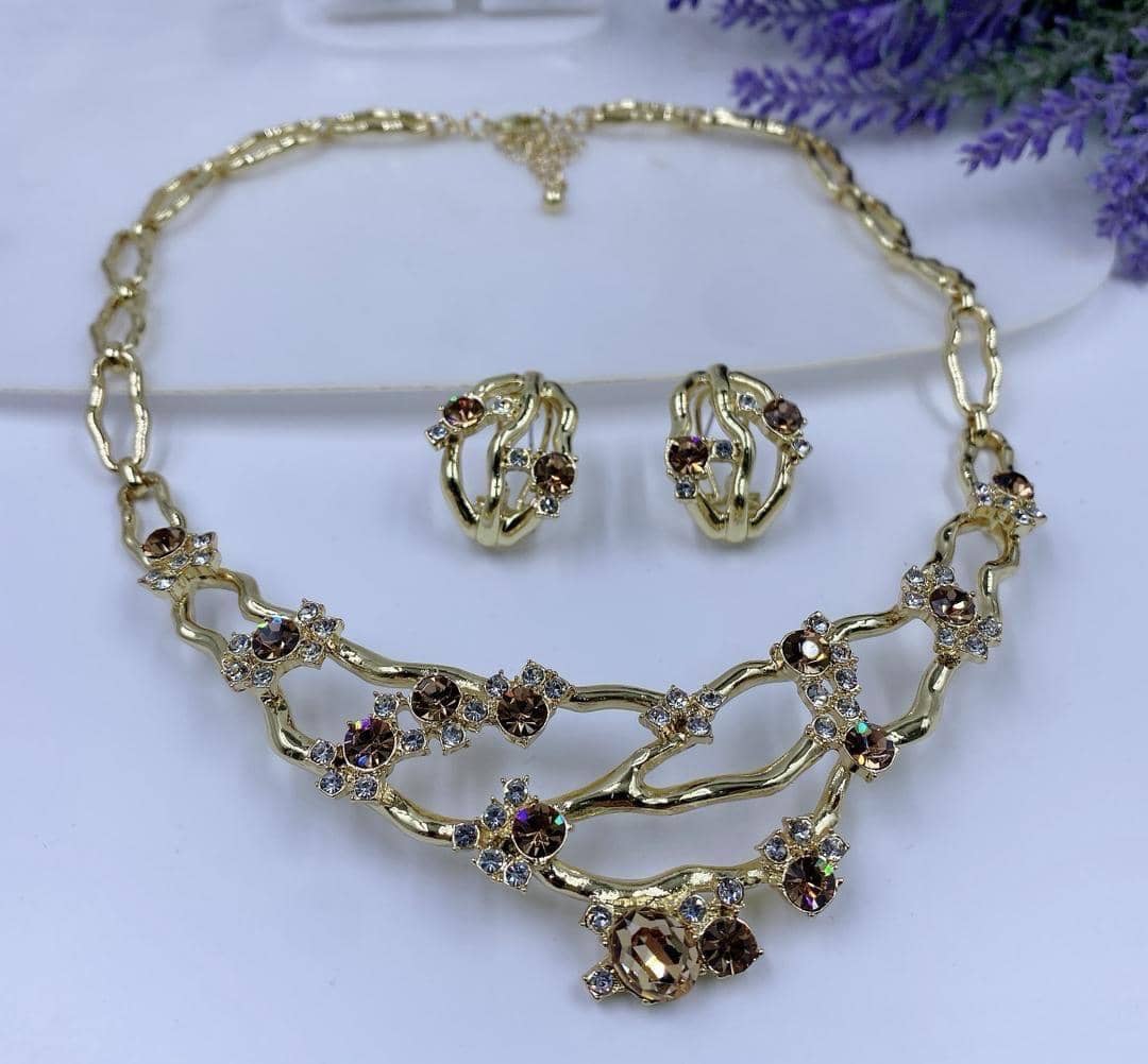 2pcs Gold with light brown stone jewelry set