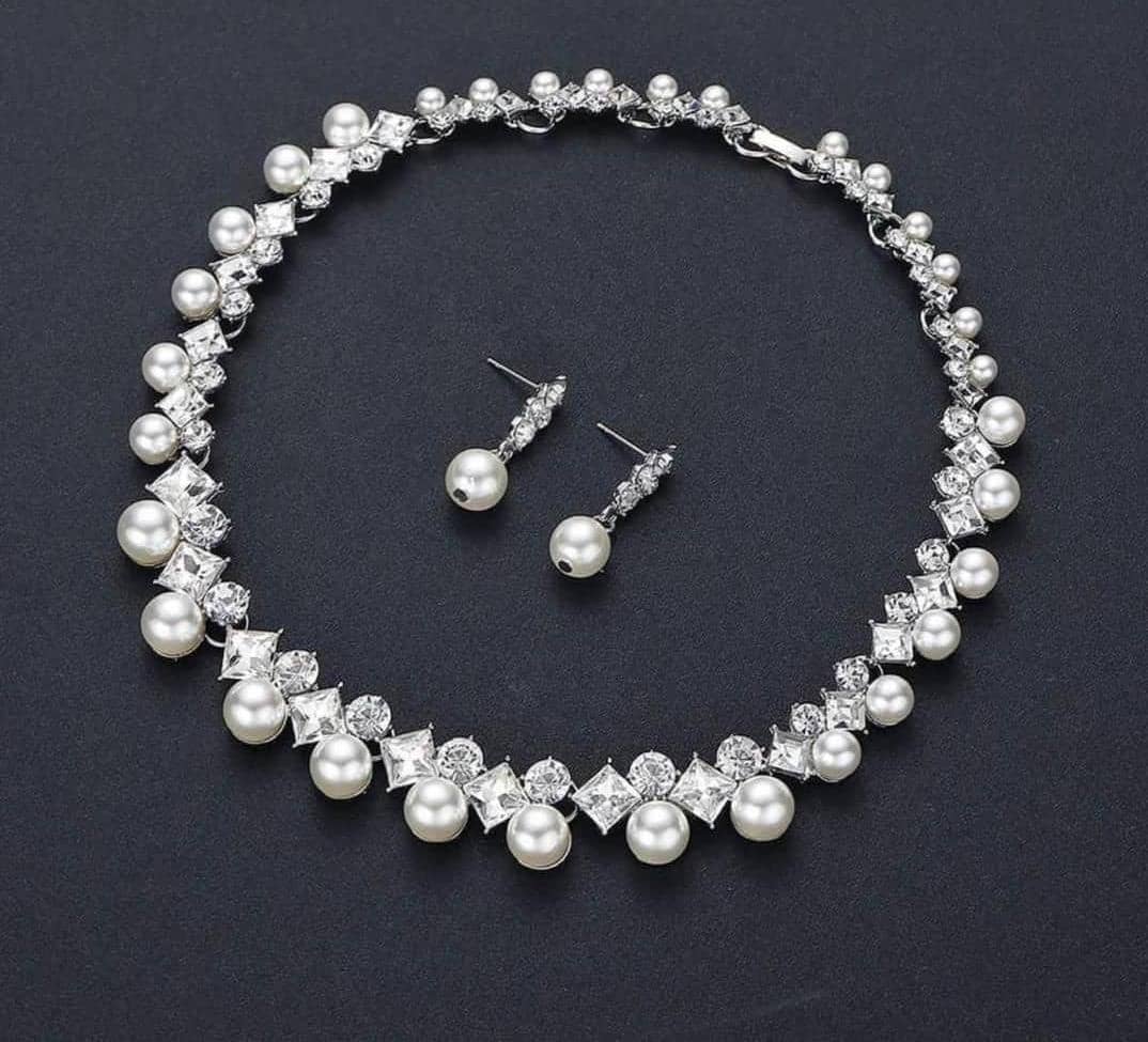 2pcs Silver Pearl Jewelry Set