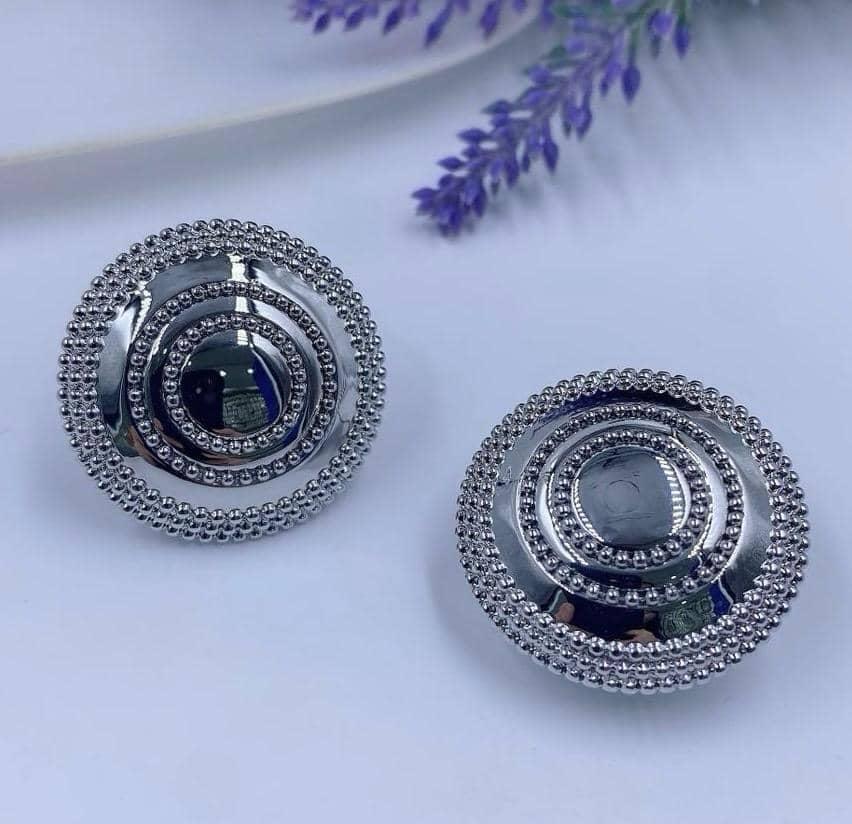 Silver round bold stud earrings
