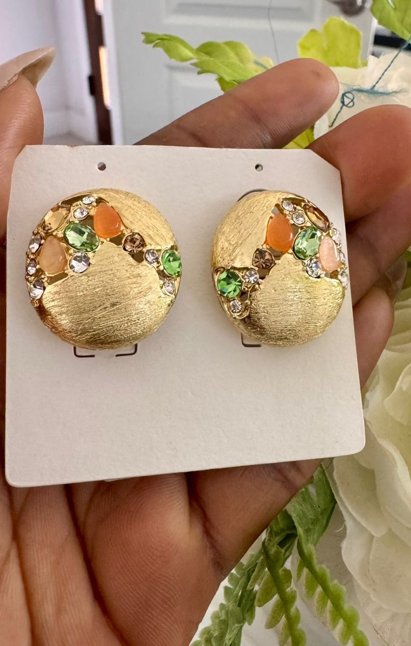 Gold with multicolored accent stud earrings
