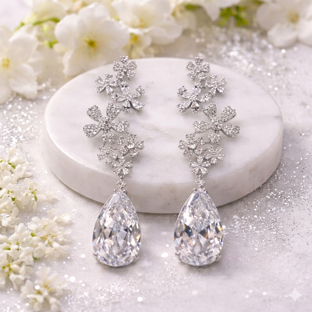 Floral Silver Drop Earrings
