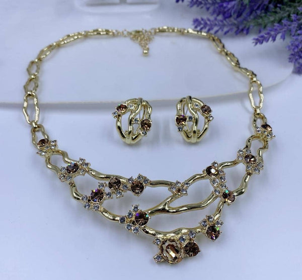2pcs Gold with light brown stone jewelry set