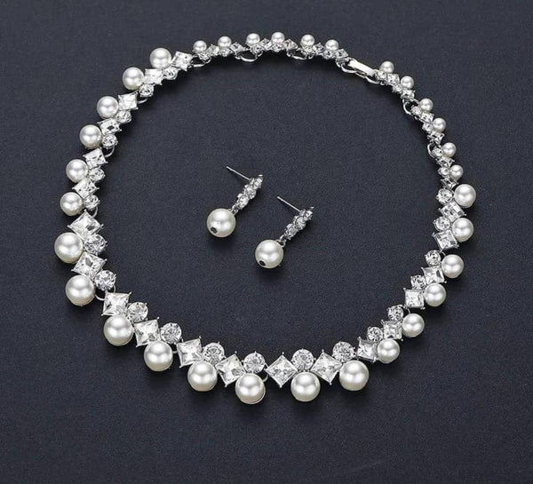 2pcs Silver Pearl Jewelry Set