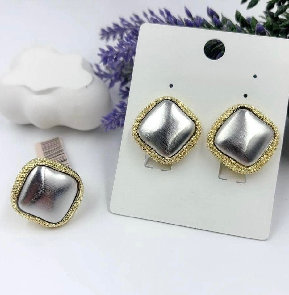 2tone earring n ring set - Ring Size 8