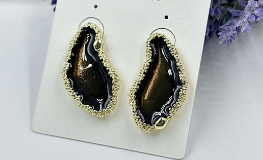Black n gold irregular shape design earrings