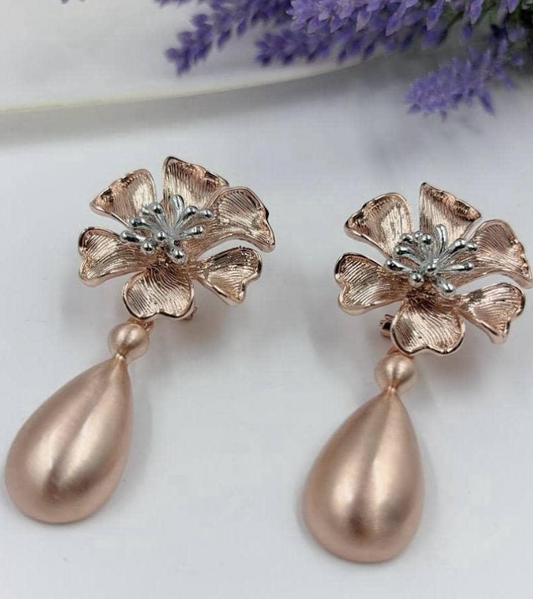 Rose gold n Silver drop Gold plated earrings