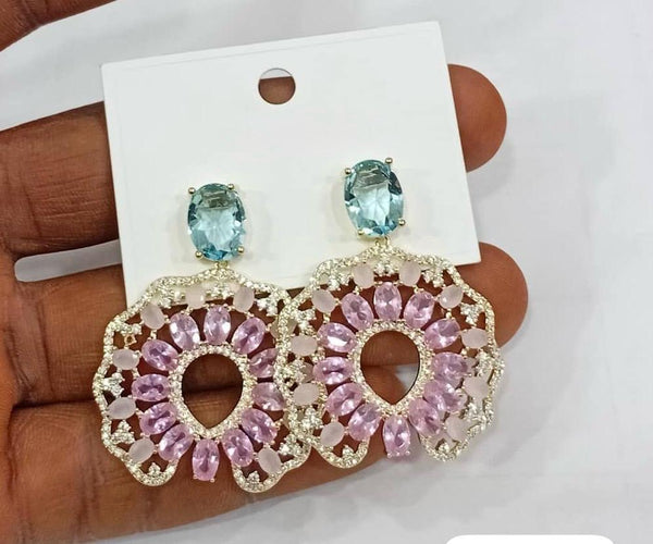 Aquamarine n Rose quartz Zirconia Earrings.