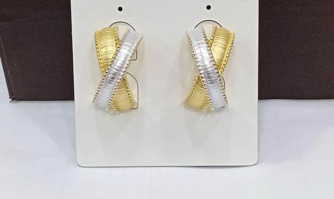 2tone Brush Gold n Silver Earrings