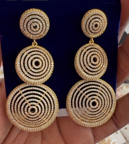 3tier Gold Zirconia Earrings