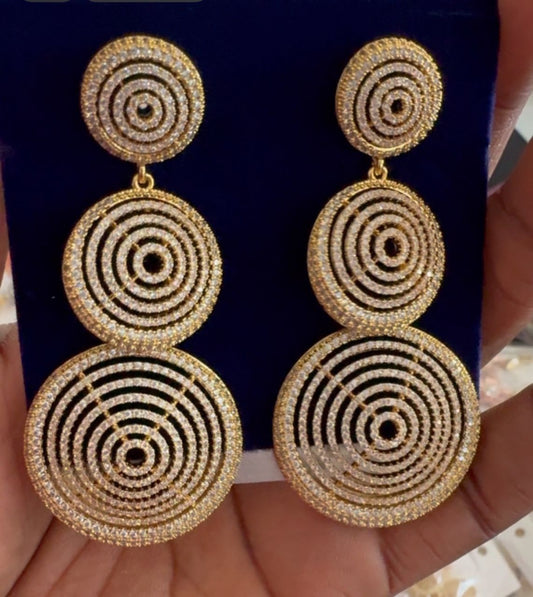 3tier Gold Zirconia Earrings