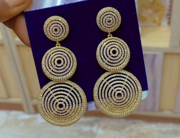 3tier Gold Zirconia Earrings