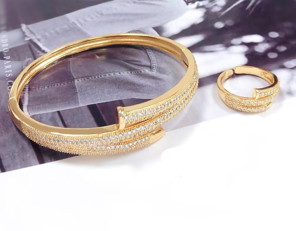 Adjustable Gold and Silver Ring and Bangle