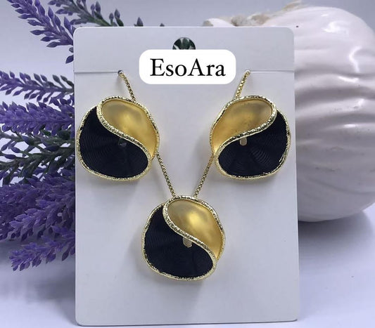 Gold and Black Necklace with Earrings