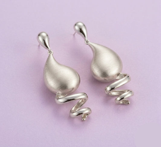 Spiral Teardrop Silver Earrings