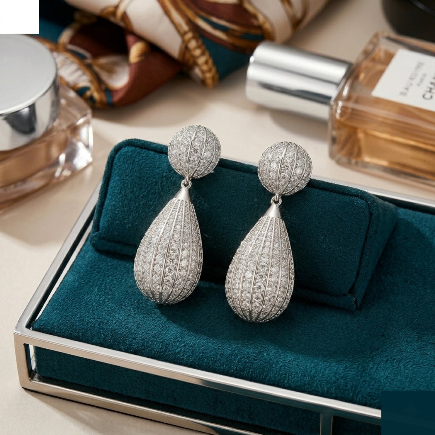 Silver Pave Globe Earrings