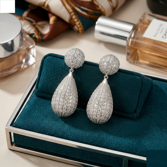 Silver Pave Globe Earrings