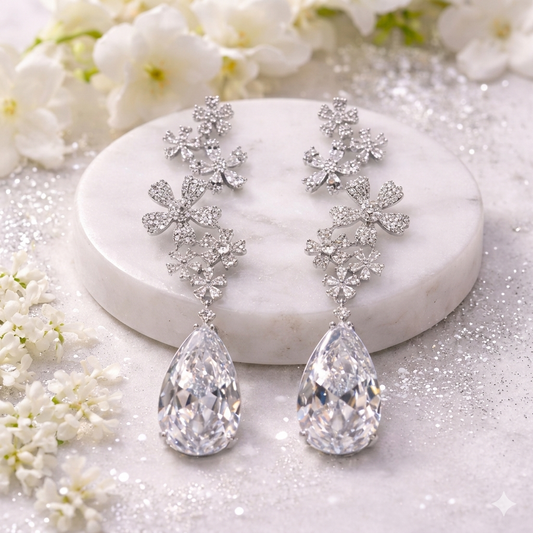 Floral Silver Drop Earrings