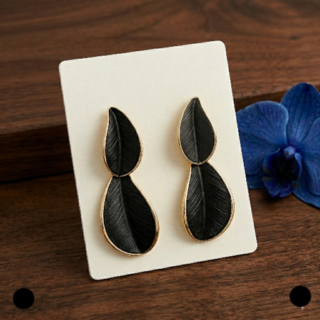 Black and Gold Leaf Earrings