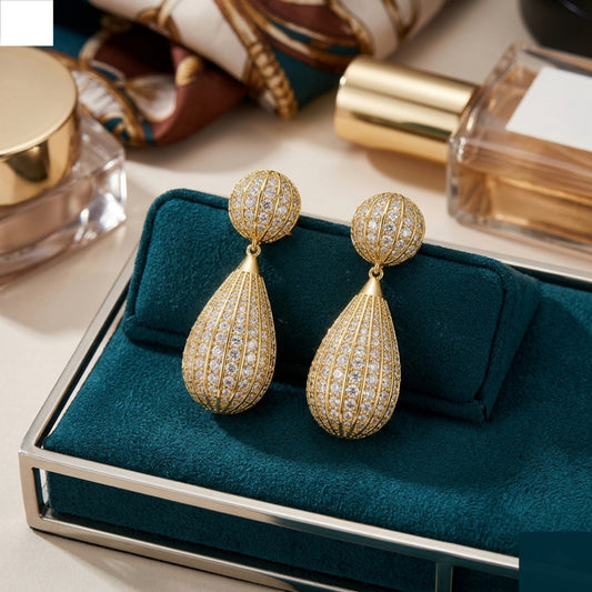 Gold Pave Globe Earrings