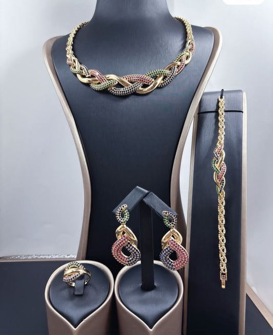 Interlock multicolored 4piece jewelry
