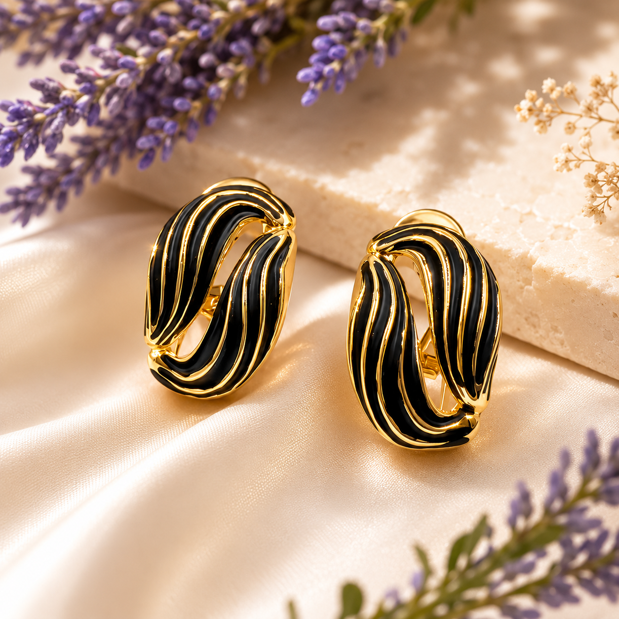 Black and Gold Stud Earrings