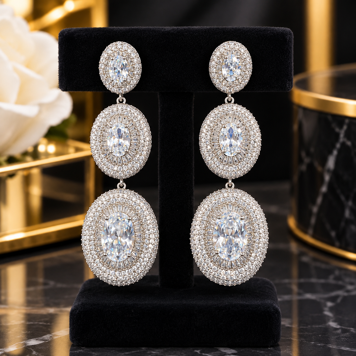 Silver Triple Oval Earrings