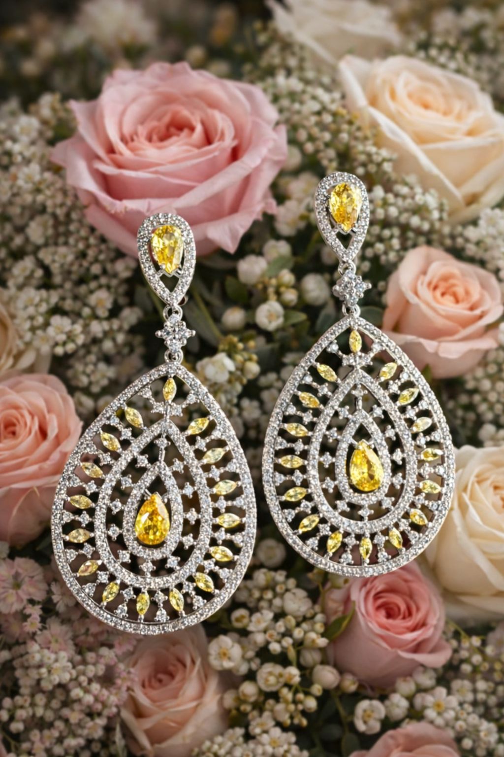 Sliver and Heliodor Zirconia Earrings