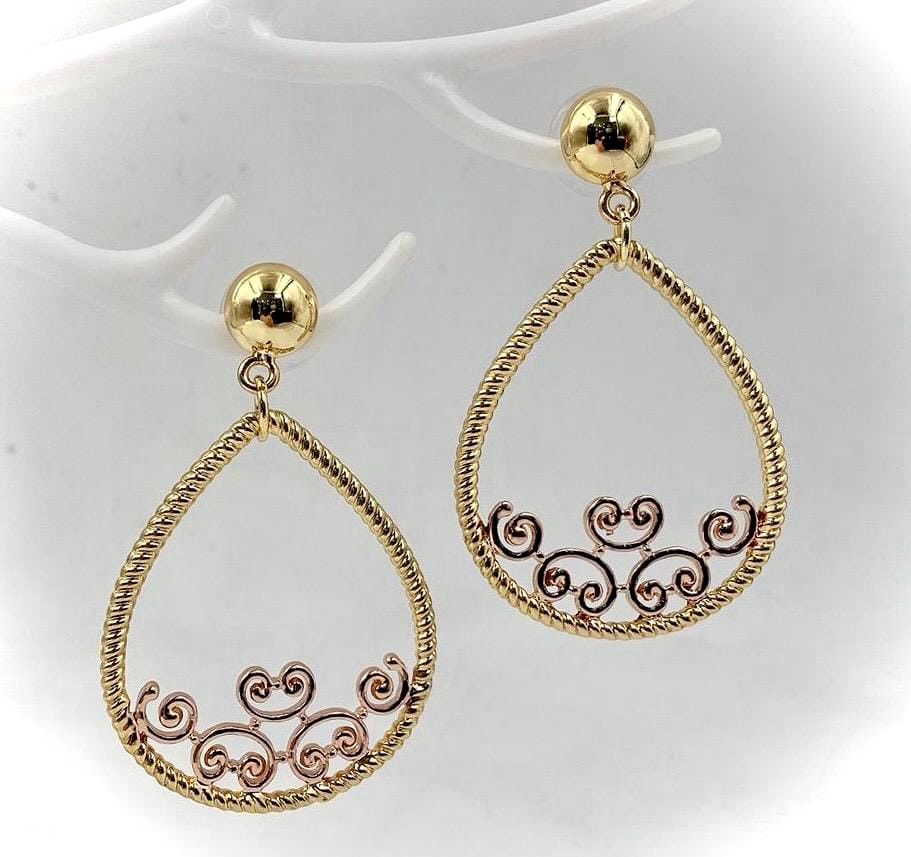 Gold and Rose Gold Drop Earring
