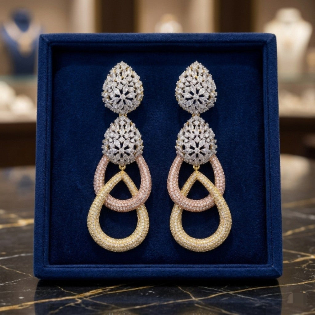 Silver and Gold Interlock Drop Earrings